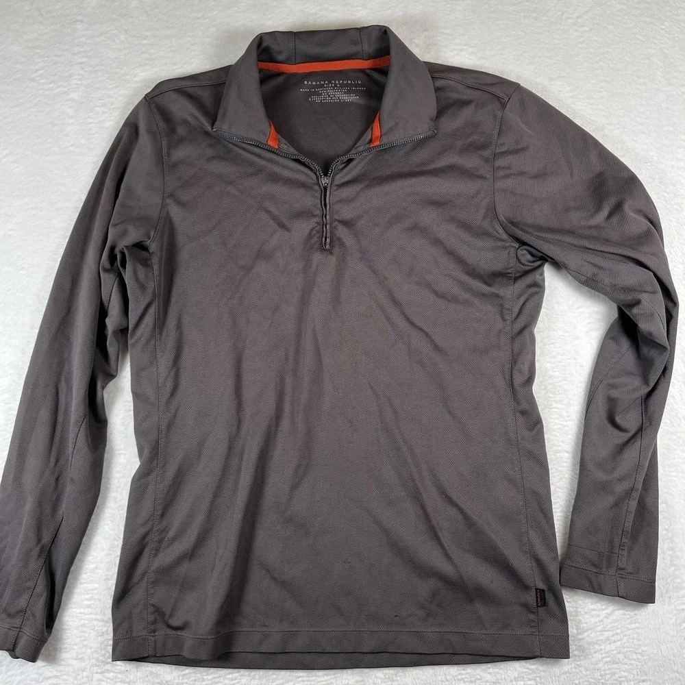 Banana Republic 1/4‎ Zip Pullover Mens Small Gray Long Sleeve Stretch Athletic